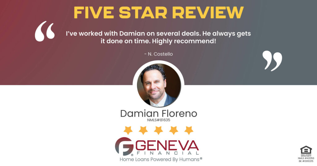 5 Star Review for Damian Floreno, Licensed Mortgage Loan Officer with Geneva Financial, Tacoma, WA – Home Loans Powered by Humans®.