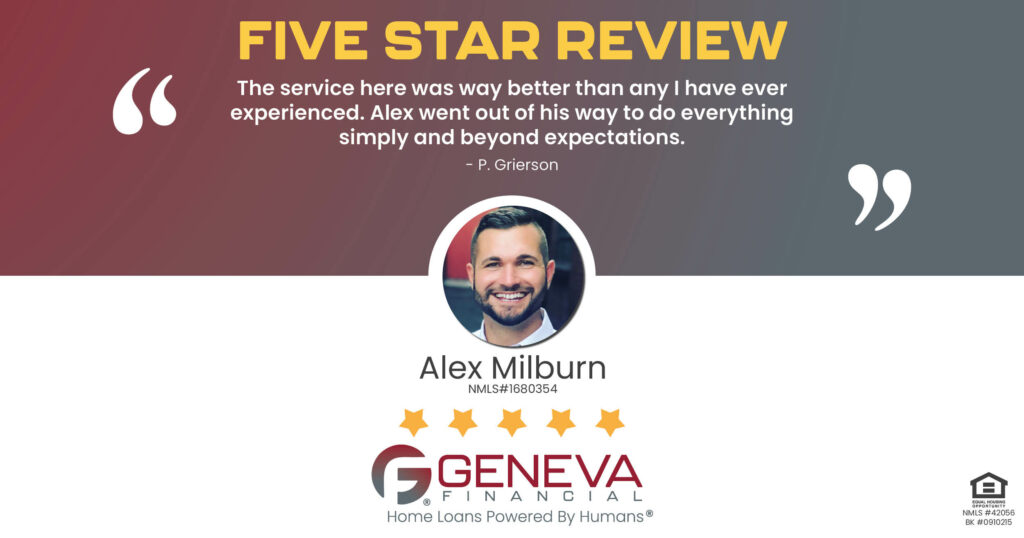 5 Star Review for Alex Milburn, Licensed Mortgage Loan Officer with Geneva Financial, Lexington, Kentucky – Home Loans Powered by Humans®.