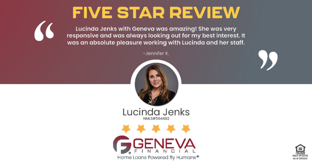 5 Star Review for Lucinda Jenks, Licensed Mortgage Loan Officer with Geneva Financial, Oklahoma – Home Loans Powered by Humans®.