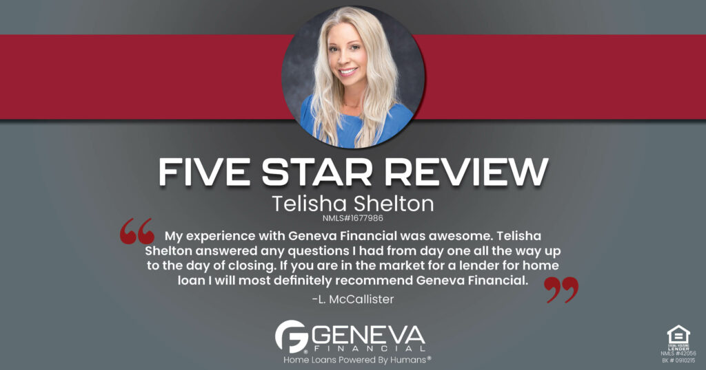 5 Star Review for Telisha Shelton, Licensed Mortgage Loan Officer with Geneva Financial, Tupelo, Mississippi – Home Loans Powered by Humans®.